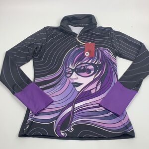 Just Ride Graphic Long Sleeve Quarter Zip Pullover Top Purple Girl Ride NEW